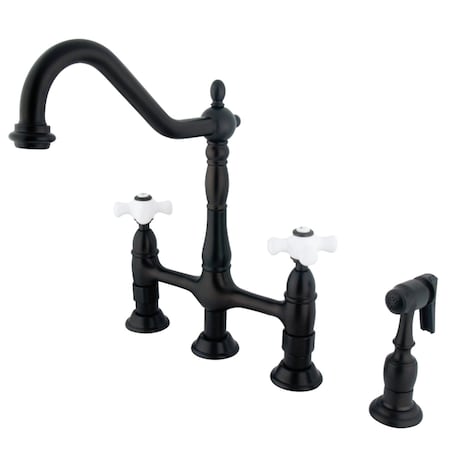 Kingston Brass KS1275PXBS Heritage Bridge Kitchen Faucet W/ Brass Sprayer, Bronze KS1275PXBS
